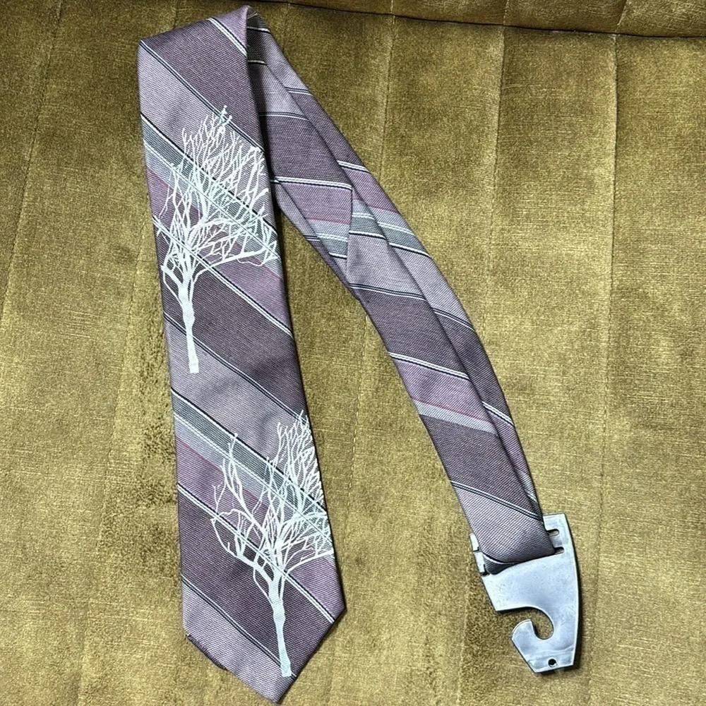 Vintage purple, grey and silver up cycled art tree tie
